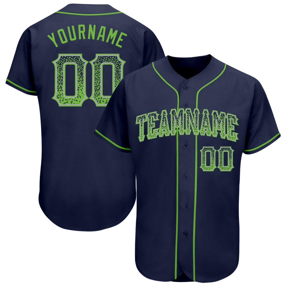 American Baseball Jersey, Custom Navy Neon Green Gray Authentic Drift Fashion Baseball Jersey, Baseball Jersey Name
