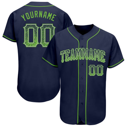 American Baseball Jersey, Custom Navy Neon Green Gray Authentic Drift Fashion Baseball Jersey, Baseball Jersey Name