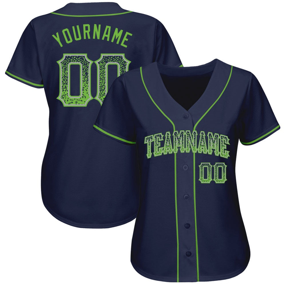American Baseball Jersey, Custom Navy Neon Green Gray Authentic Drift Fashion Baseball Jersey, Baseball Jersey Name