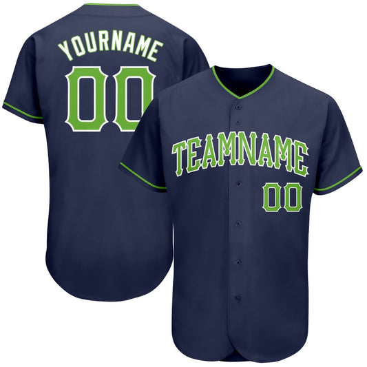 American Baseball Jersey, Custom Navy Neon Green White Authentic Baseball Jersey, Baseball Jersey Name