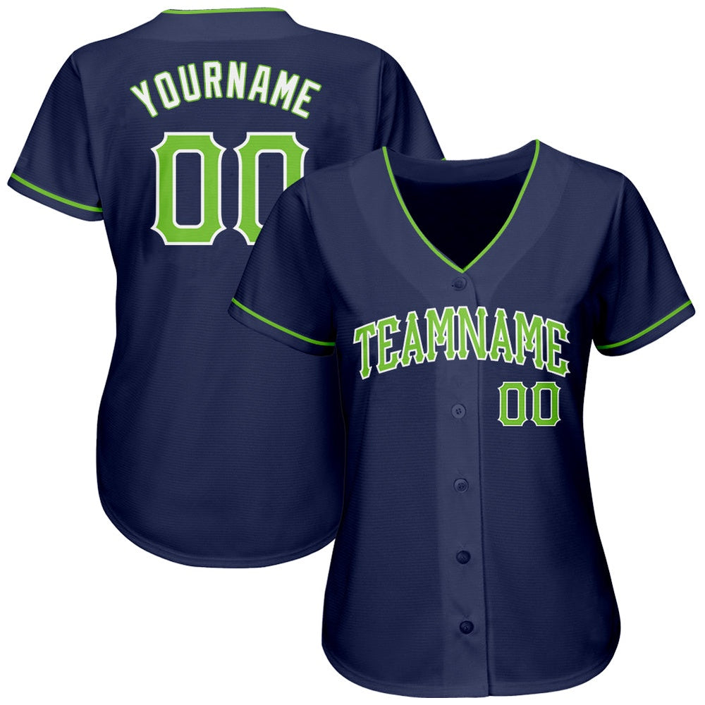 American Baseball Jersey, Custom Navy Neon Green White Authentic Baseball Jersey, Baseball Jersey Name