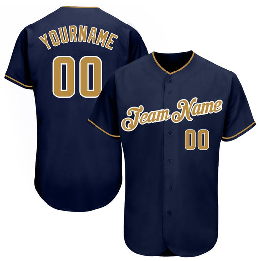 American Baseball Jersey, Custom Navy Old Gold White Authentic Baseball Jersey, Baseball Jersey Name