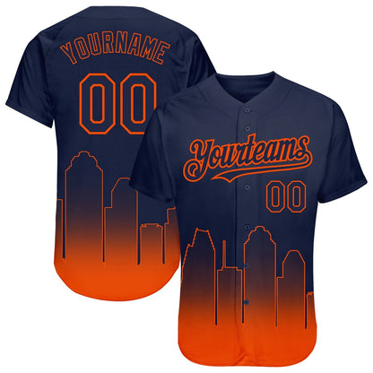American Baseball Jersey, Custom Navy Orange 3D Houston City Edition Fade Fashion Authentic Baseball Jersey, Baseball Jersey Name