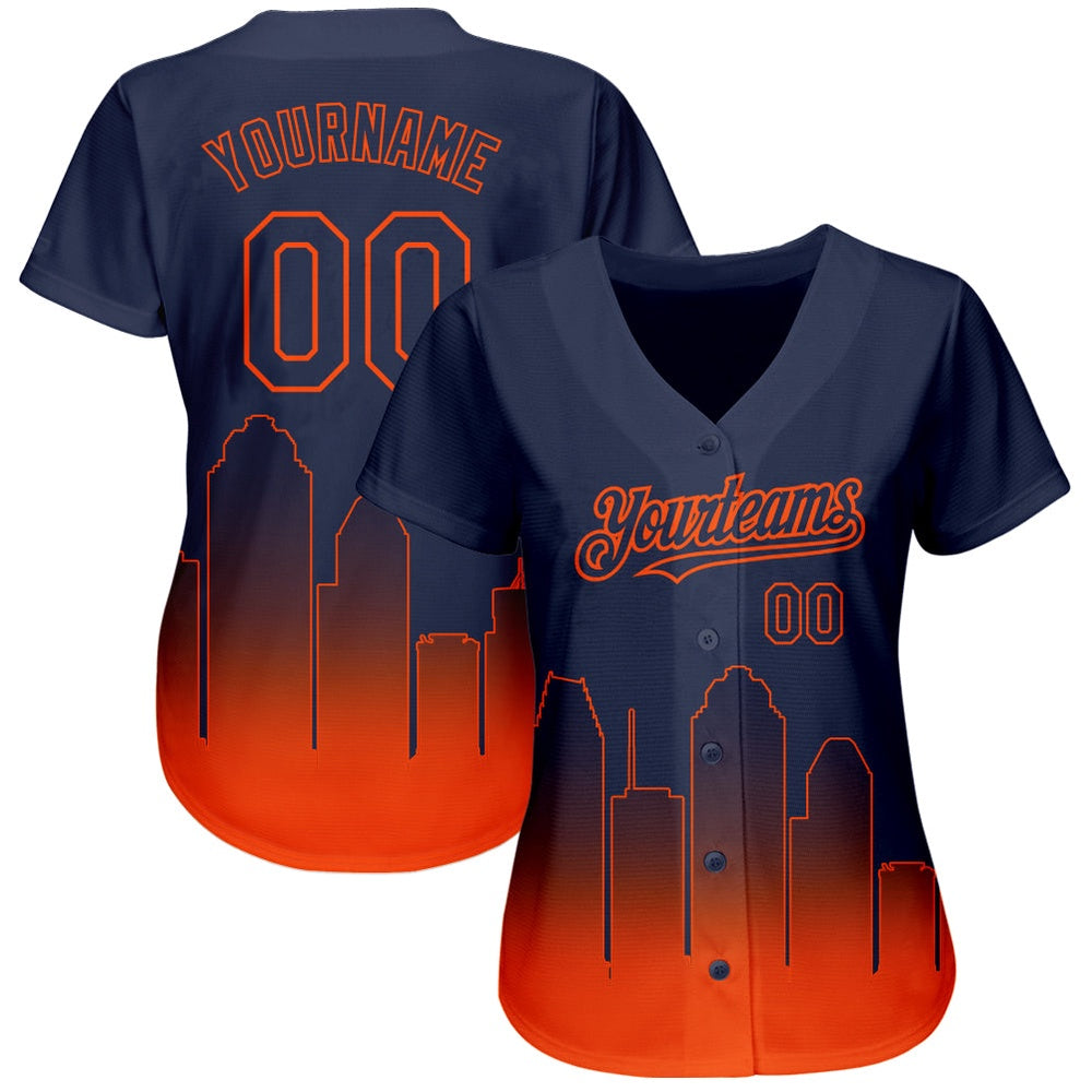 American Baseball Jersey, Custom Navy Orange 3D Houston City Edition Fade Fashion Authentic Baseball Jersey, Baseball Jersey Name