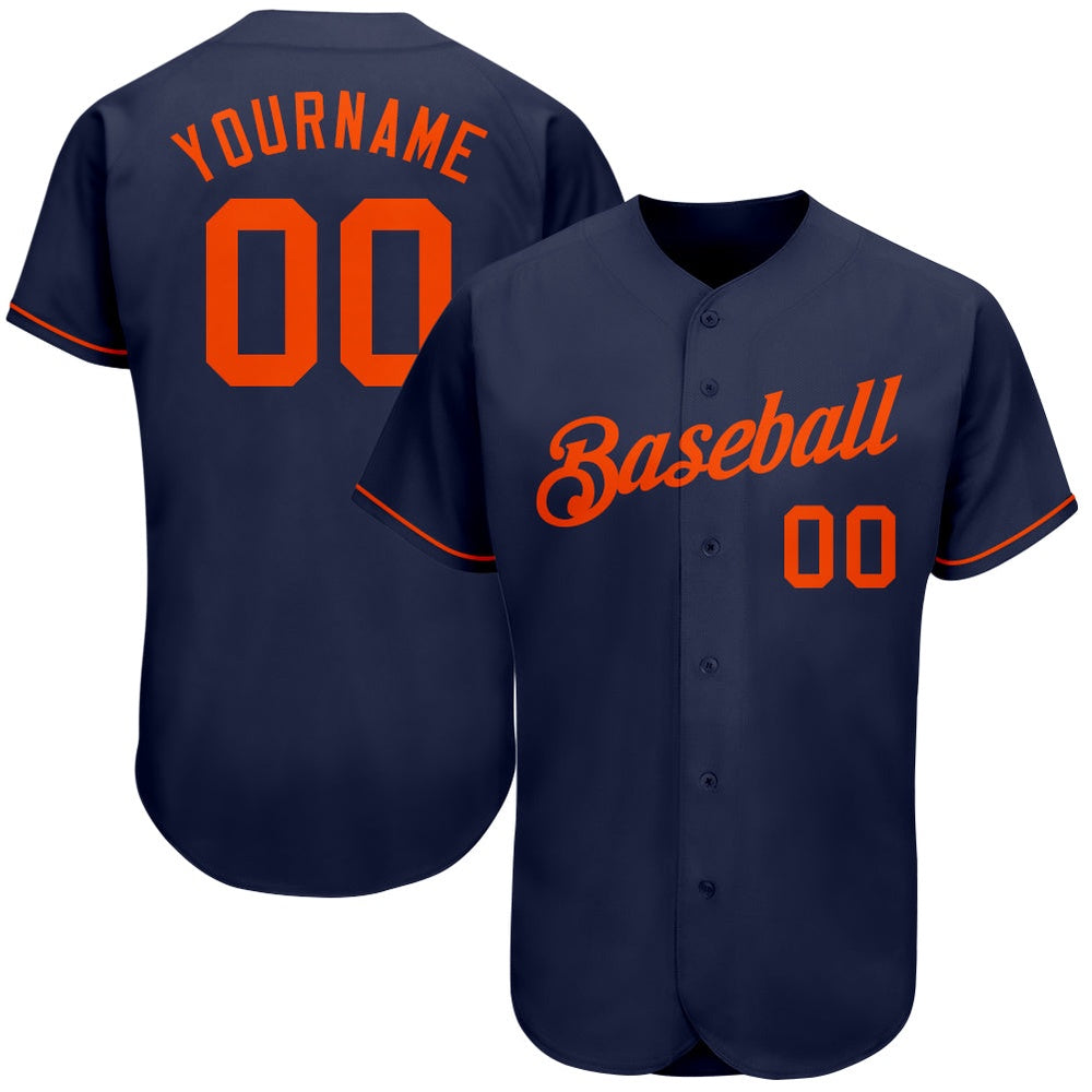 American Baseball Jersey, Custom Navy Orange Authentic Baseball Jersey, Baseball Jersey Name