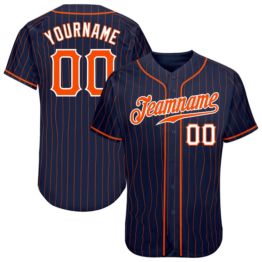 American Baseball Jersey, Custom Navy Orange Pinstripe Orange White Authentic Baseball Jersey, Baseball Jersey Name