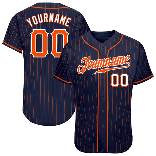American Baseball Jersey, Custom Navy Orange Pinstripe Orange White Authentic Baseball Jersey, Baseball Jersey Name
