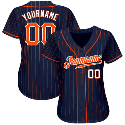 American Baseball Jersey, Custom Navy Orange Pinstripe Orange White Authentic Baseball Jersey, Baseball Jersey Name