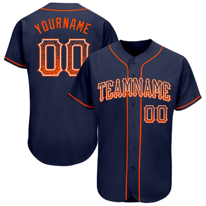 American Baseball Jersey, Custom Navy Orange White Authentic Drift Fashion Baseball Jersey, Baseball Jersey Name