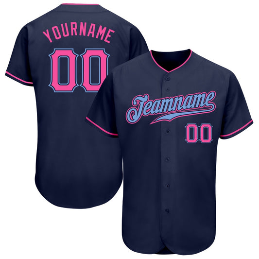 American Baseball Jersey, Custom Navy Pink Light Blue Authentic Baseball Jersey, Baseball Jersey Name