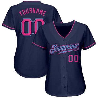 American Baseball Jersey, Custom Navy Pink Light Blue Authentic Baseball Jersey, Baseball Jersey Name