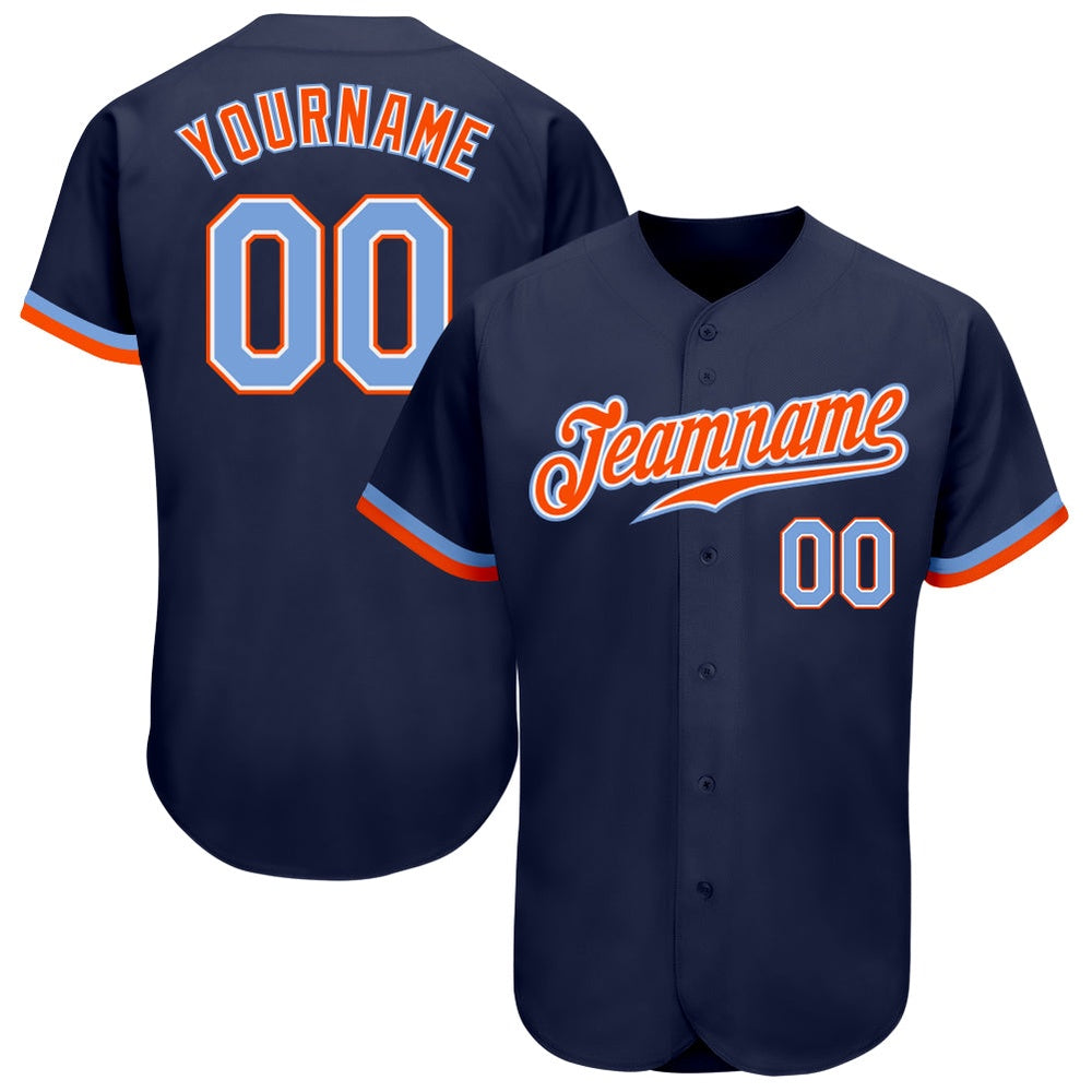 American Baseball Jersey, Custom Navy Powder Blue Orange Authentic Baseball Jersey, Baseball Jersey Name
