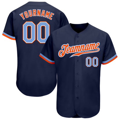 American Baseball Jersey, Custom Navy Powder Blue Orange Authentic Baseball Jersey, Baseball Jersey Name
