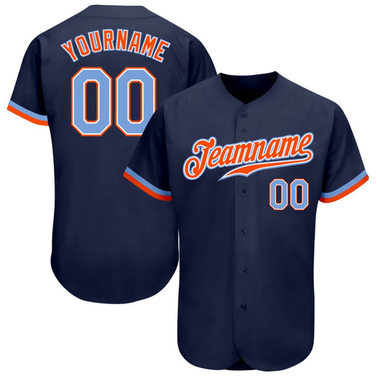 American Baseball Jersey, Custom Navy Powder Blue Orange Authentic Baseball Jersey, Baseball Jersey Name