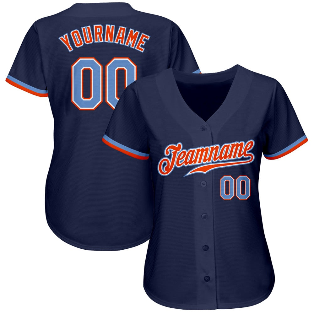 American Baseball Jersey, Custom Navy Powder Blue Orange Authentic Baseball Jersey, Baseball Jersey Name