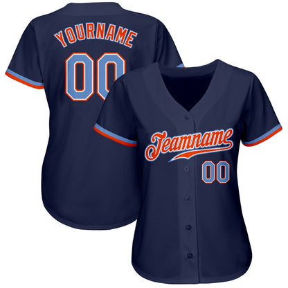 American Baseball Jersey, Custom Navy Powder Blue Orange Authentic Baseball Jersey, Baseball Jersey Name