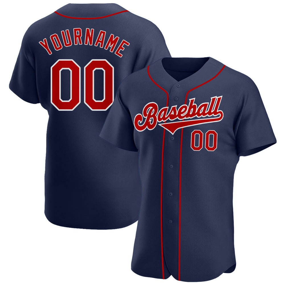 American Baseball Jersey, Custom Navy Red White Authentic Baseball Jersey, Baseball Jersey Name