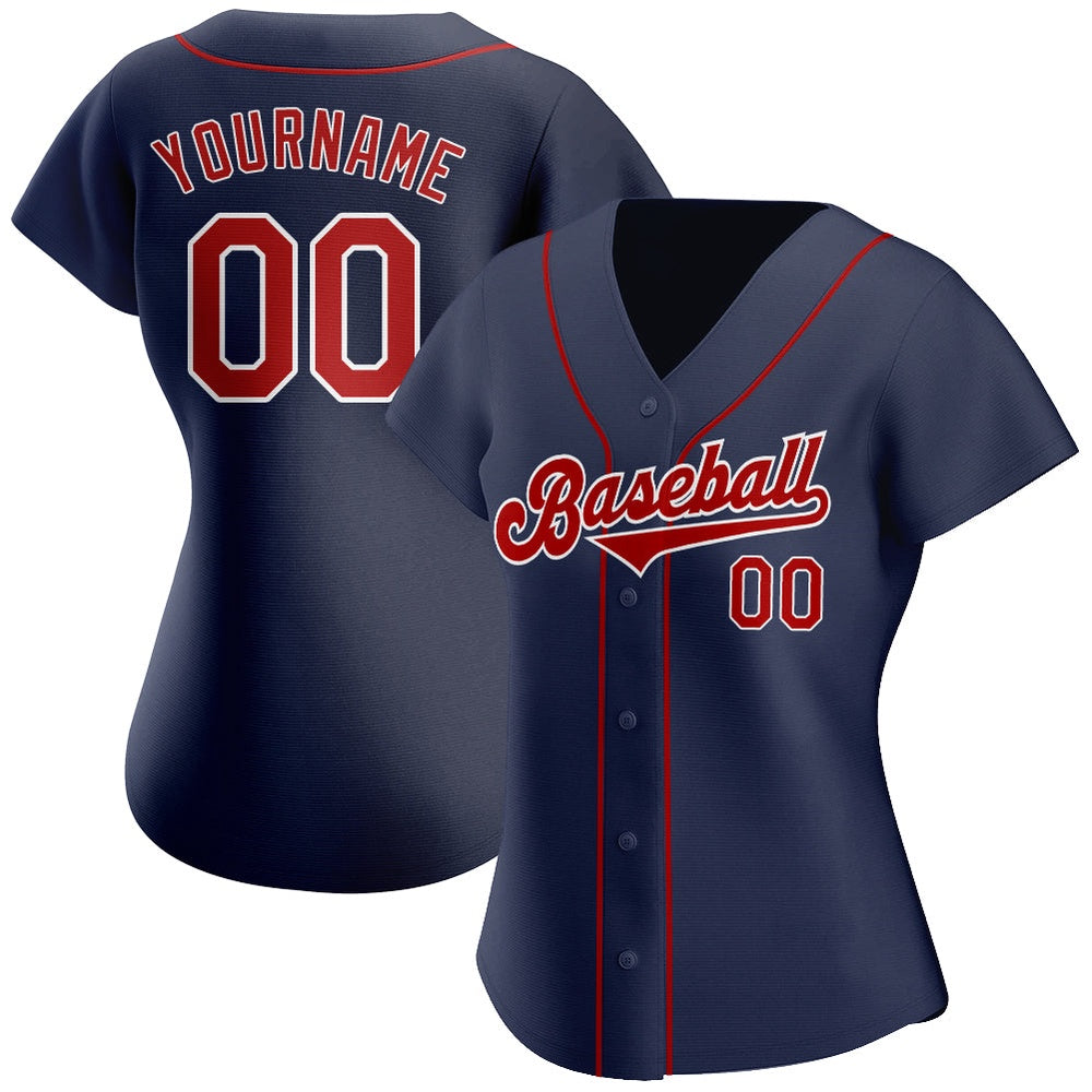 American Baseball Jersey, Custom Navy Red White Authentic Baseball Jersey, Baseball Jersey Name