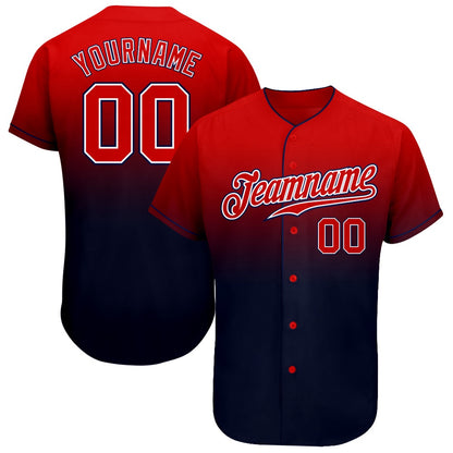 American Baseball Jersey, Custom Navy Red White Authentic Fade Fashion Baseball Jersey, Baseball Jersey Name