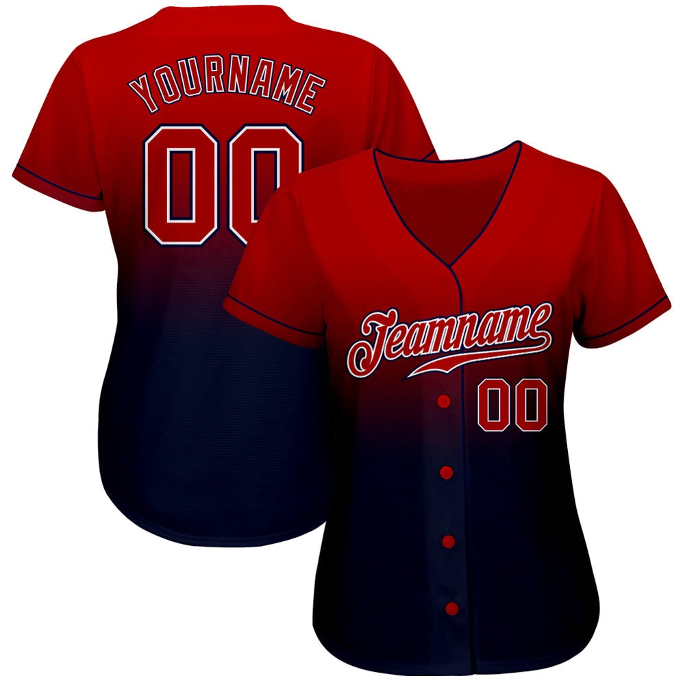 American Baseball Jersey, Custom Navy Red White Authentic Fade Fashion Baseball Jersey, Baseball Jersey Name