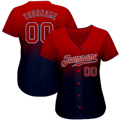 American Baseball Jersey, Custom Navy Red White Authentic Fade Fashion Baseball Jersey, Baseball Jersey Name