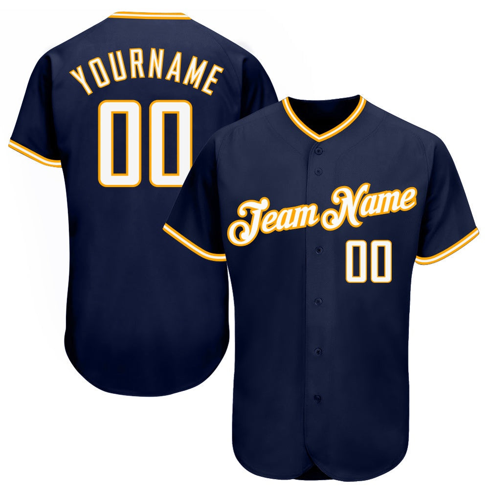American Baseball Jersey, Custom Navy White Gold Authentic Baseball Jersey, Baseball Jersey Name