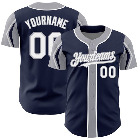American Baseball Jersey, Custom Navy White Gray 3 Colors Arm Shapes Authentic Baseball Jersey, Baseball Jersey Name