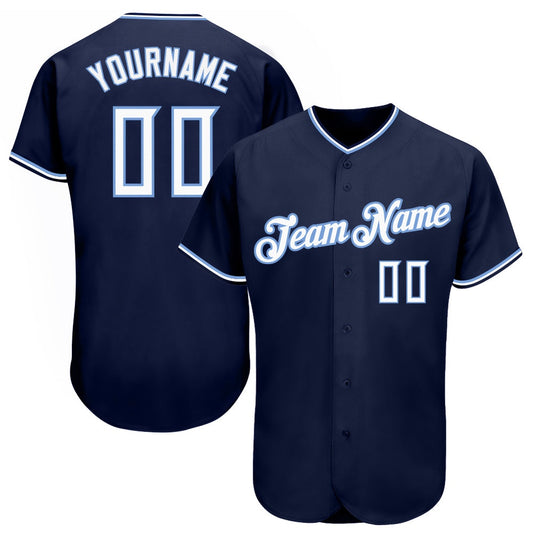 American Baseball Jersey, Custom Navy White Light Blue Authentic Baseball Jersey, Baseball Jersey Name