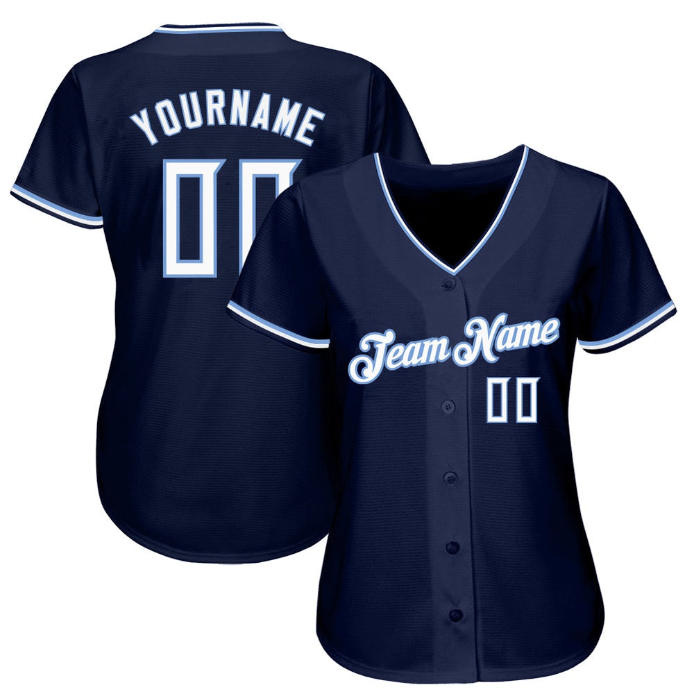 American Baseball Jersey, Custom Navy White Light Blue Authentic Baseball Jersey, Baseball Jersey Name