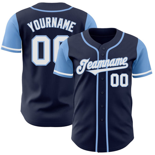 American Baseball Jersey, Custom Navy White Light Blue Authentic Two Tone Baseball Jersey, Baseball Jersey Name