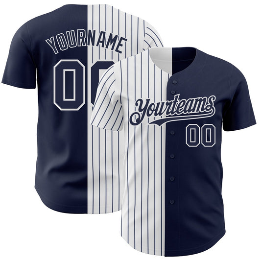 American Baseball Jersey, Custom Navy White Navy Pinstripe Authentic Split Fashion Baseball Jersey, Baseball Jersey Name