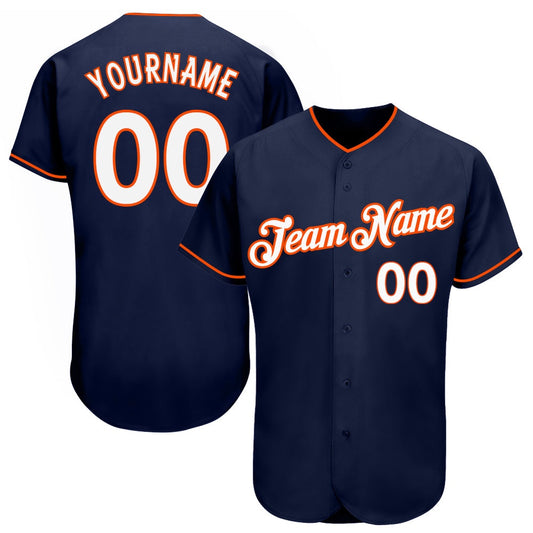 American Baseball Jersey, Custom Navy White Orange Authentic Baseball Jersey, Baseball Jersey Name