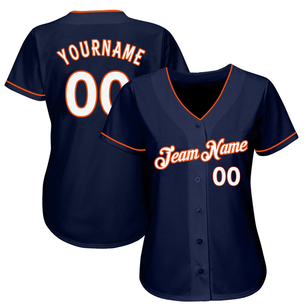 American Baseball Jersey, Custom Navy White Orange Authentic Baseball Jersey, Baseball Jersey Name