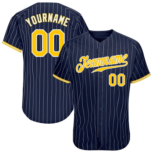 American Baseball Jersey, Custom Navy White Pinstripe Gold White Authentic Baseball Jersey, Baseball Jersey Name