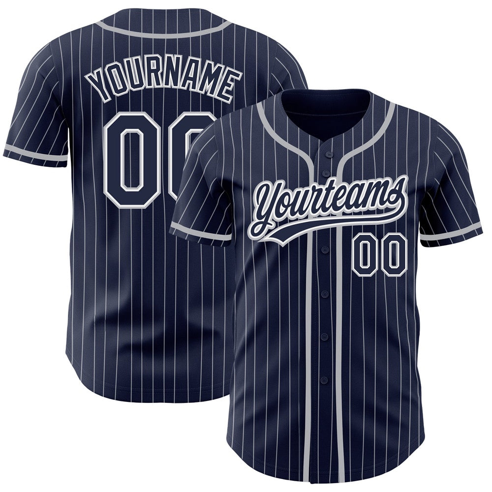 American Baseball Jersey, Custom Navy White Pinstripe Gray Authentic Baseball Jersey, Baseball Jersey Name