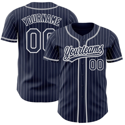 American Baseball Jersey, Custom Navy White Pinstripe Gray Authentic Baseball Jersey, Baseball Jersey Name