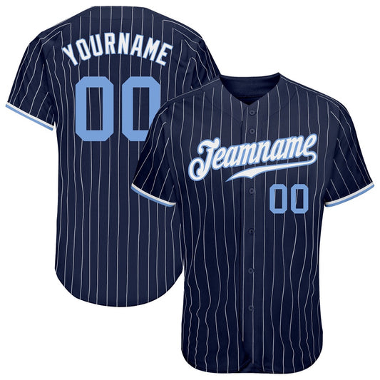 American Baseball Jersey, Custom Navy White Pinstripe Light Blue White Authentic Baseball Jersey, Baseball Jersey Name