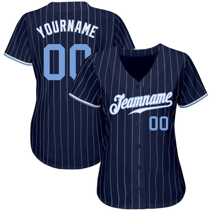 American Baseball Jersey, Custom Navy White Pinstripe Light Blue White Authentic Baseball Jersey, Baseball Jersey Name