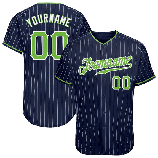 American Baseball Jersey, Custom Navy White Pinstripe Neon Green White Authentic Baseball Jersey, Baseball Jersey Name