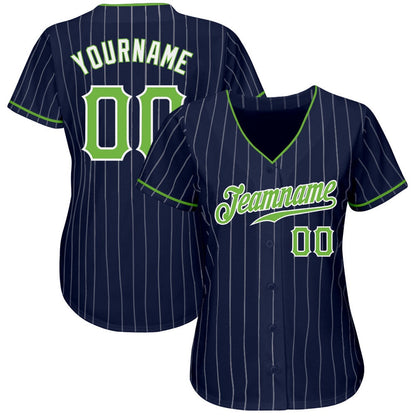 American Baseball Jersey, Custom Navy White Pinstripe Neon Green White Authentic Baseball Jersey, Baseball Jersey Name