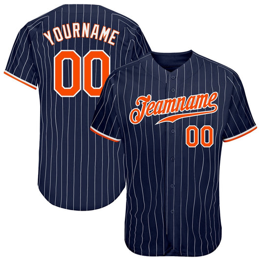 American Baseball Jersey, Custom Navy White Pinstripe Orange White Authentic Baseball Jersey, Baseball Jersey Name