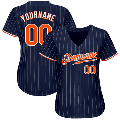 American Baseball Jersey, Custom Navy White Pinstripe Orange White Authentic Baseball Jersey, Baseball Jersey Name