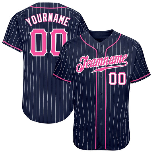 American Baseball Jersey, Custom Navy White Pinstripe Pink White Authentic Baseball Jersey, Baseball Jersey Name