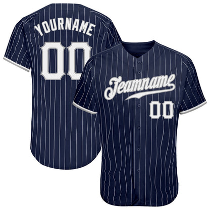 American Baseball Jersey, Custom Navy White Pinstripe White Gray Authentic Baseball Jersey, Baseball Jersey Name