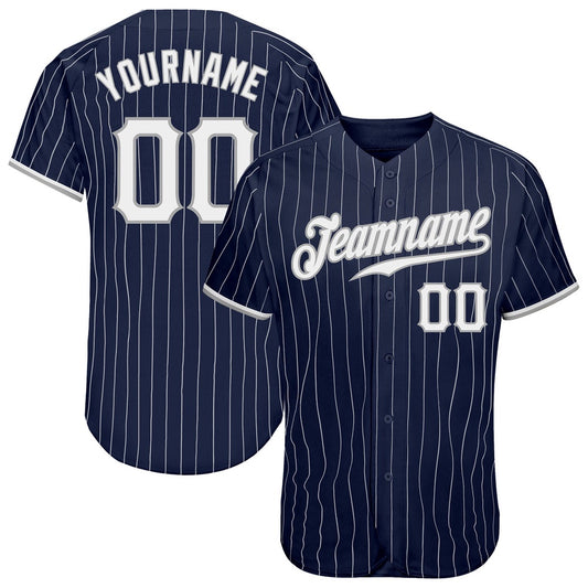American Baseball Jersey, Custom Navy White Pinstripe White Gray Authentic Baseball Jersey, Baseball Jersey Name