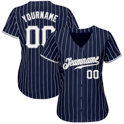 American Baseball Jersey, Custom Navy White Pinstripe White Gray Authentic Baseball Jersey, Baseball Jersey Name