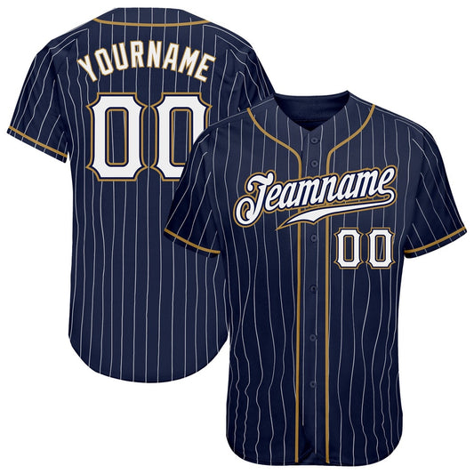American Baseball Jersey, Custom Navy White Pinstripe White Old Gold Authentic Baseball Jersey, Baseball Jersey Name