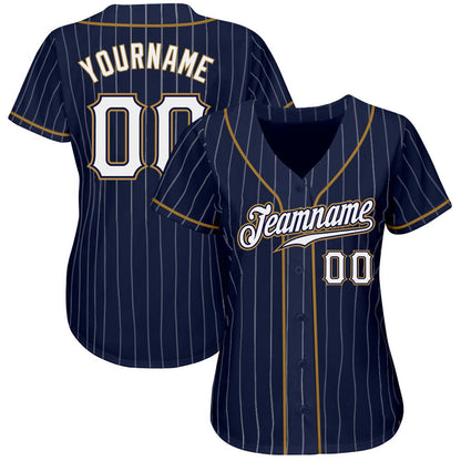 American Baseball Jersey, Custom Navy White Pinstripe White Old Gold Authentic Baseball Jersey, Baseball Jersey Name