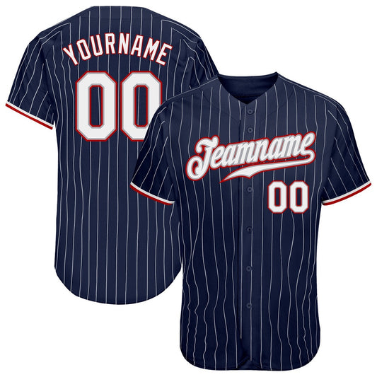 American Baseball Jersey, Custom Navy White Pinstripe White Red Authentic Baseball Jersey, Baseball Jersey Name