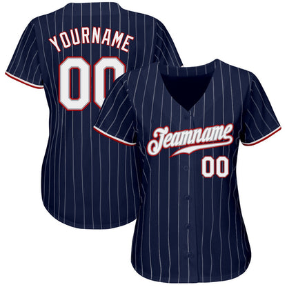 American Baseball Jersey, Custom Navy White Pinstripe White Red Authentic Baseball Jersey, Baseball Jersey Name